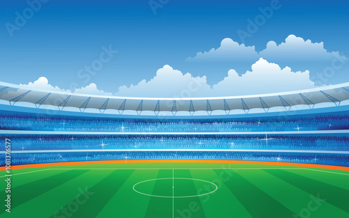 Soccer stadium with fans waiting for the game to start. Eps vector file. 
