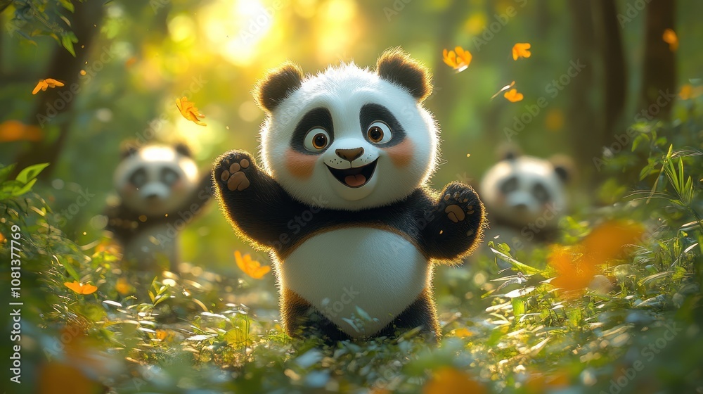 A cartoon panda attempting to do jumping jacks, but moving too slowly while other animals speed through their workouts. A cartoon panda attempting to do jumping jacks, but moving too slowly while other animals speed through their workouts.