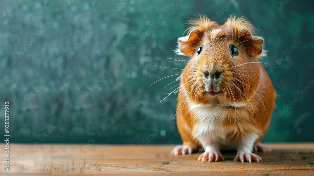 Fototapeta premium Guinea Pig as a teacher banner with copy space area for text. Cute Guinea Pig...
