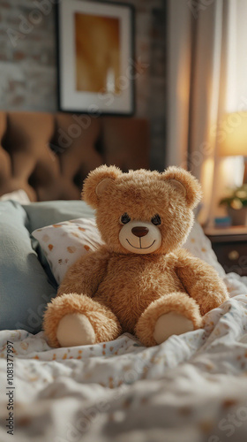 teddy bear on bed