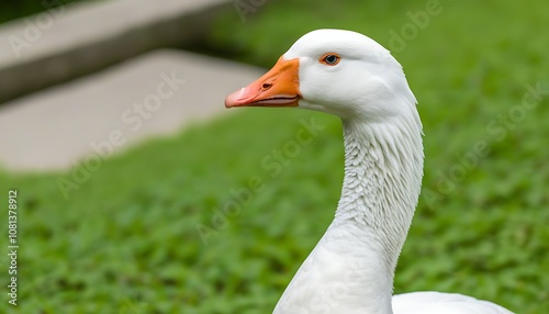 Elegant white goose portrait, natural habitat and peaceful life