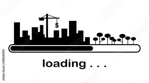 urban city skyline loading progress. Abstract forest and building progress build concept design illustration.