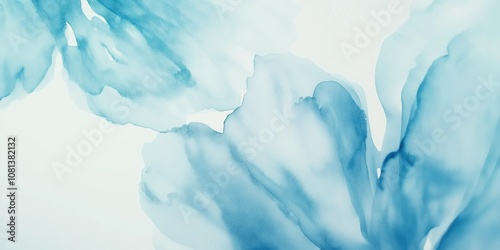 Delicate blue watercolor petals create an abstract design on a white background enhancing artistic expression, flower winter  background with copy space