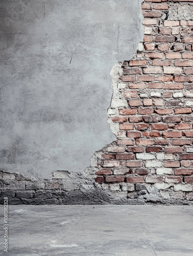 Exposed Brick Wall Abandoned Building Minimalist Composition Urban Environment Close-Up View Textural Concept