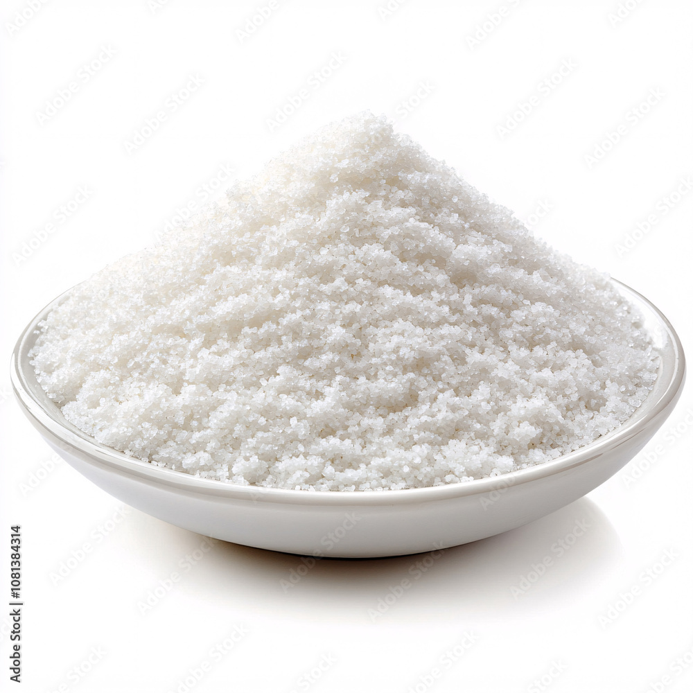 A close-up of a white mound of salt in a shallow dish, showcasing its fine texture and pure color. A close-up of a white mound of salt in a shallow dish, showcasing its fine texture and pure color.