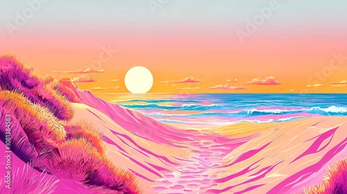 Obraz Pink sunset over beach dunes.
