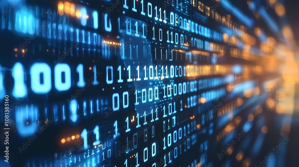Captivating Visualization of Binary Code Flowing Through a Digital Network Landscape Filled with Glowing Lights and Bright Colors Captivating Visualization of Binary Code Flowing Through a Digital Network Landscape Filled with Glowing Lights and Bright Colors