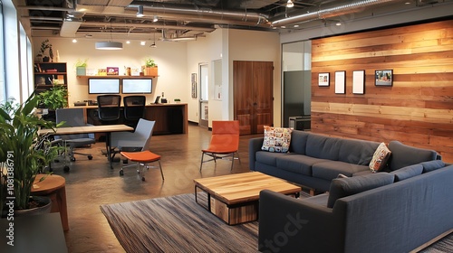 Cozy office environment with creative displays and a relaxed atmosphere 