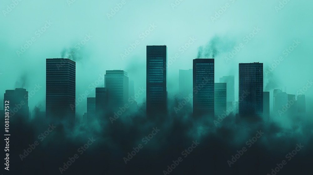 Explore the enigmatic cityscape shrouded in mist and mystery with towering skyscrapers and atmospheric fog Explore the enigmatic cityscape shrouded in mist and mystery with towering skyscrapers and atmospheric fog