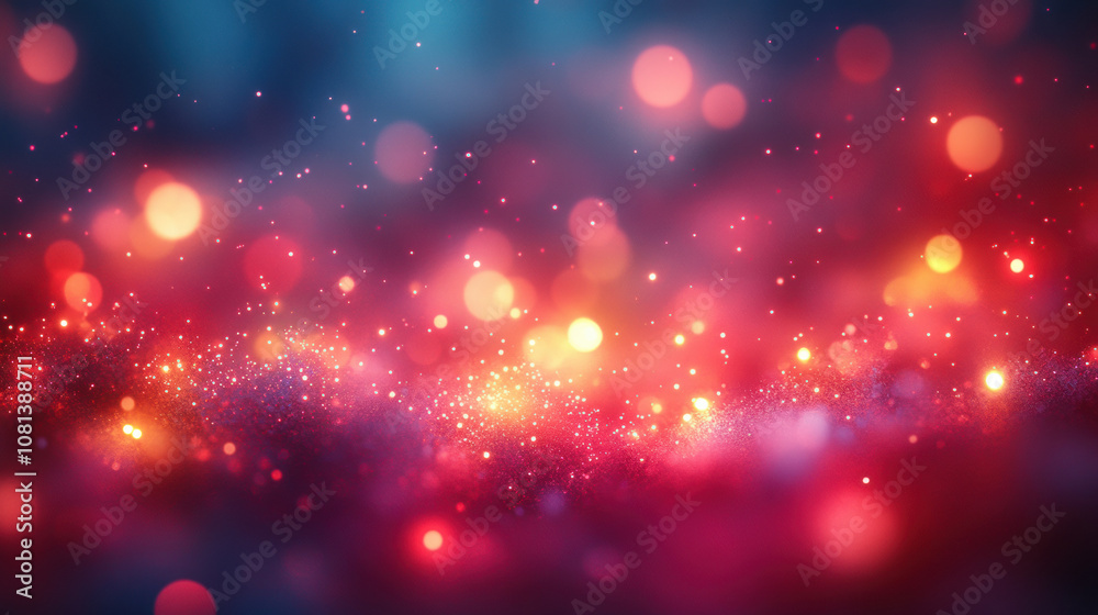 Vibrant abstract background featuring colorful bokeh lights in shades of red, orange, and blue, creating dreamy and enchanting atmosphere