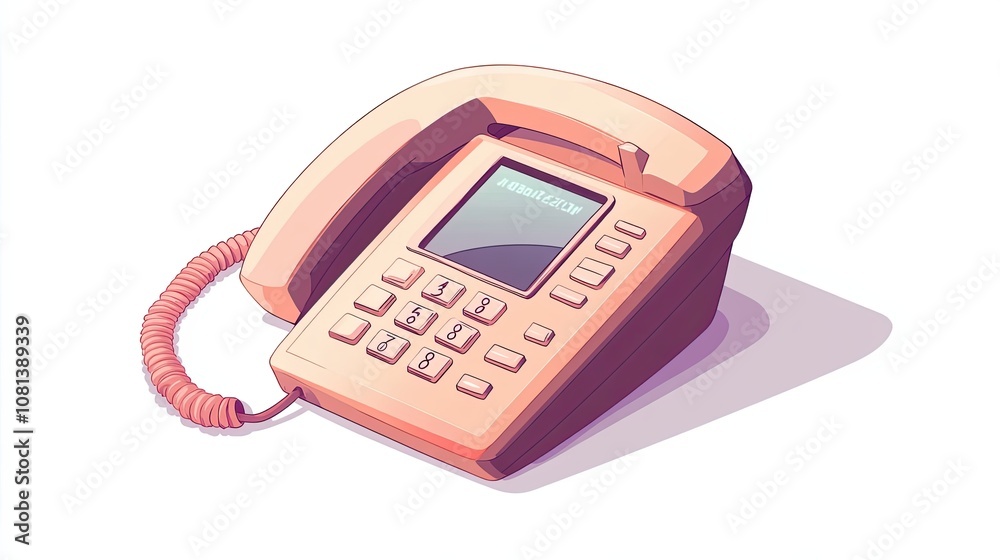 A Beige Retro Rotary Phone with a Coiled Cord and Digital Display A Beige Retro Rotary Phone with a Coiled Cord and Digital Display