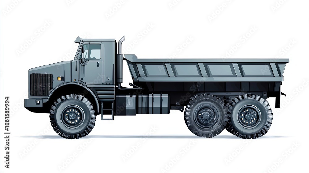 Gray Military Dump Truck with a Large Cargo Bed Gray Military Dump Truck with a Large Cargo Bed