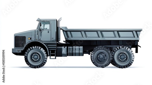 Gray Military Dump Truck with a Large Cargo Bed