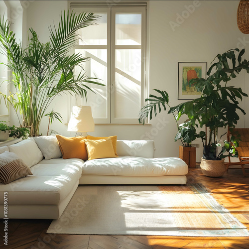 Brighten up the whole area Place houseplants welllit Bright living room photo