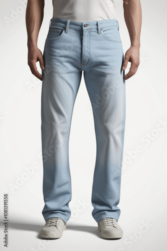 AI generative. Mock up of blue jeans pants on white background. 10