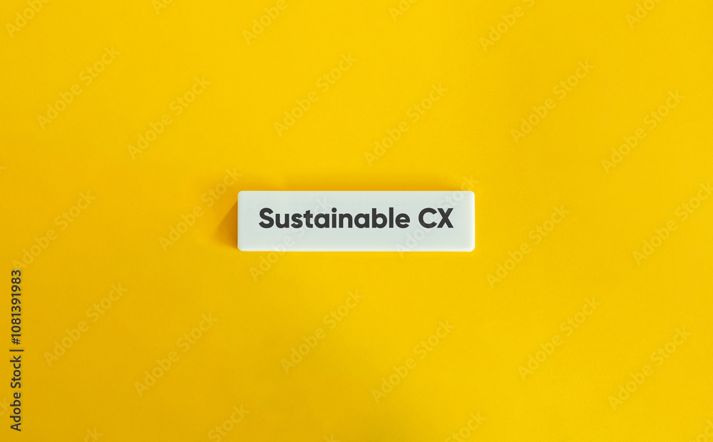 Sustainable Customer Experience (Sustainable CX). Text on Block Letter Tile on Yellow Background. Minimal Aesthetic. Sustainable Customer Experience (Sustainable CX). Text on Block Letter Tile on Yellow Background. Minimal Aesthetic.
