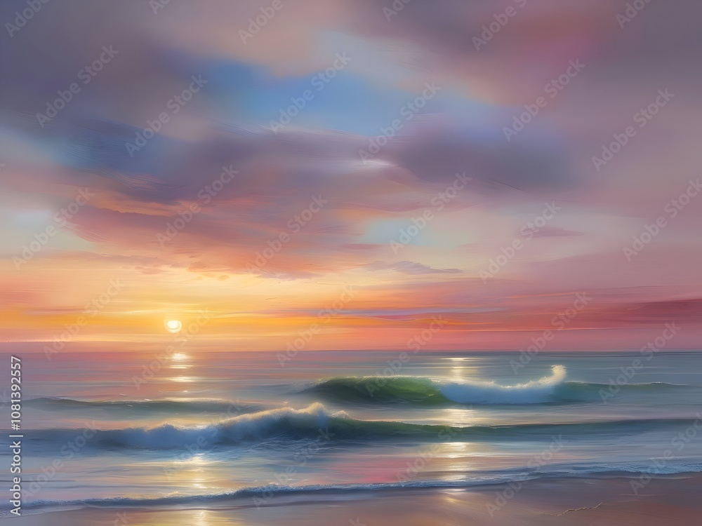 Pastel Sunset Sea Beach Painting Art Pastel Sunset Sea Beach Painting Art