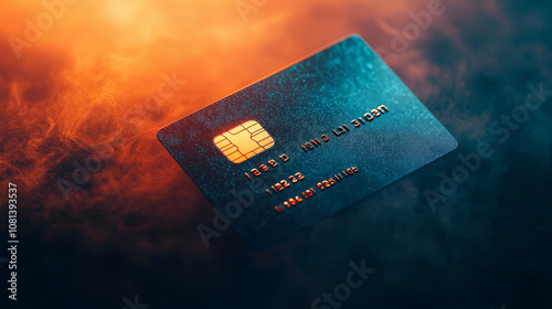 credit card floating in soft mist with golden light effect, creating mysterious atmosphere