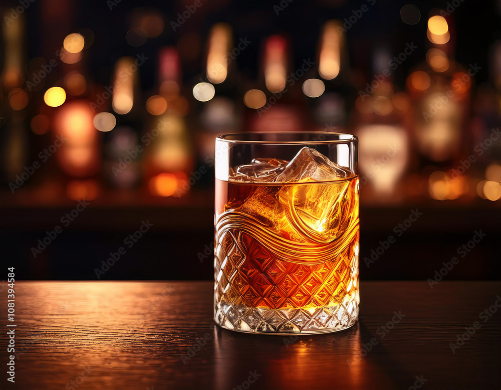 glass of whiskey, Alcoholic drinks in glasses are placed on the counter at the bar. glass of whiskey, Alcoholic drinks in glasses are placed on the counter at the bar.