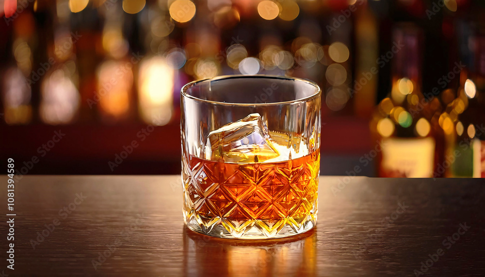 whiskey and ice, Alcoholic drinks in glasses are placed on the counter at the bar. whiskey and ice, Alcoholic drinks in glasses are placed on the counter at the bar.