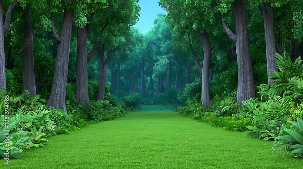 A green field with green grass and trees with a green background. A green field with green grass and trees with a green background.