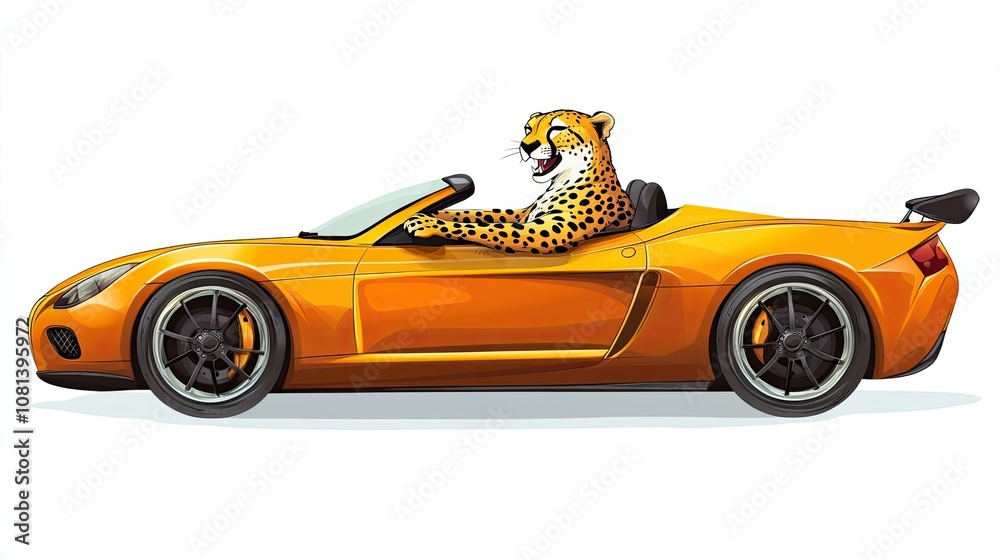 A Cheetah Driving A Yellow Convertible Sports Car A Cheetah Driving A Yellow Convertible Sports Car
