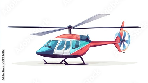 Red and White Helicopter with Rotating Blades