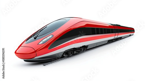 Sleek Modern Red High-Speed Train Isolated on White Background