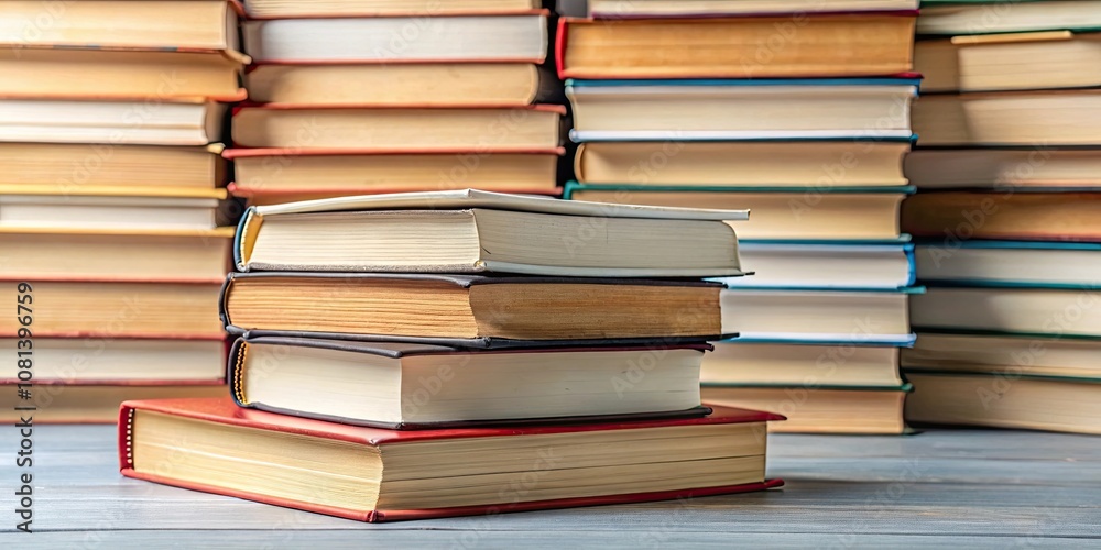 Hardcover book resting on a pile of other books , literature, education, reading, stack, library, knowledge, learning Hardcover book resting on a pile of other books , literature, education, reading, stack, library, knowledge, learning