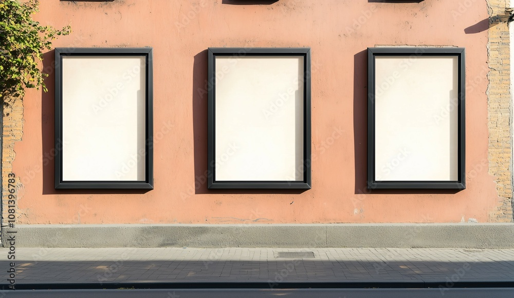 Blank Billboard Mockup on Wall at Urban Street, Three Empty Advertising Board on the Wall, White Advert Board on Street Wall Blank Billboard Mockup on Wall at Urban Street, Three Empty Advertising Board on the Wall, White Advert Board on Street Wall