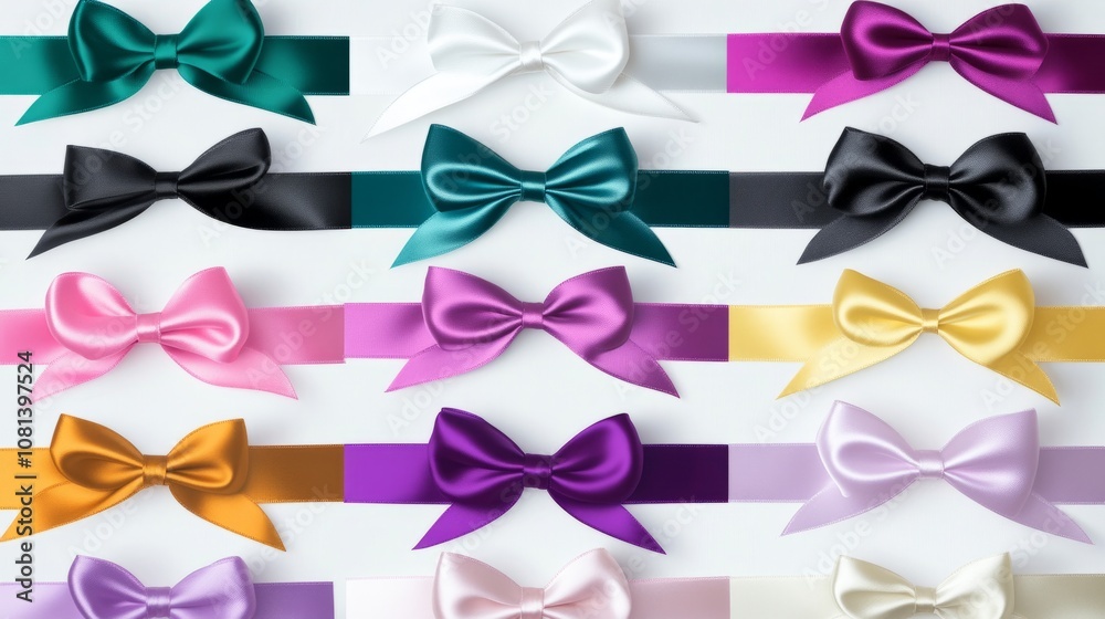 Collection set of many colorful satin gift ribbons and bows isolated on transparent background, Christmas or birthday or Valentines Day holiday celebration Collection set of many colorful satin gift ribbons and bows isolated on transparent background, Christmas or birthday or Valentines Day holiday celebration