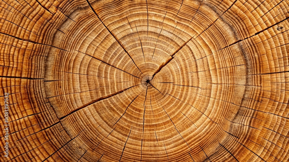 Close up of a brown tree stump with annual rings, showcasing natural wood pattern and symmetry, tree stump Close up of a brown tree stump with annual rings, showcasing natural wood pattern and symmetry, tree stump
