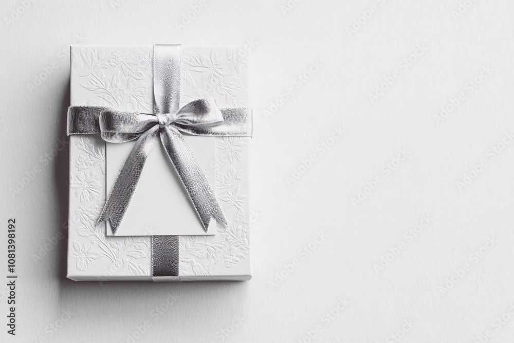 Elegant White Gift Box with Silver Ribbon Elegant White Gift Box with Silver Ribbon