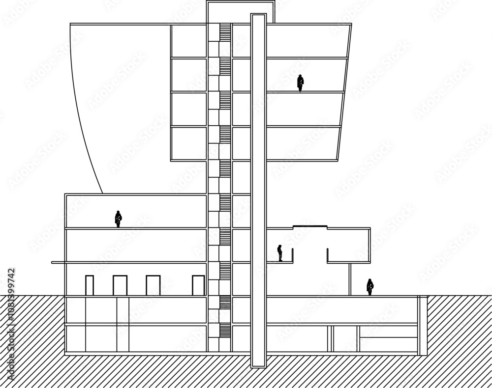 Vector sketch, illustration, silhouette, design, detailed image of the architectural engineering and sections of the modern Floors Luxury Hotel supermarket building Vector sketch, illustration, silhouette, design, detailed image of the architectural engineering and sections of the modern Floors Luxury Hotel supermarket building