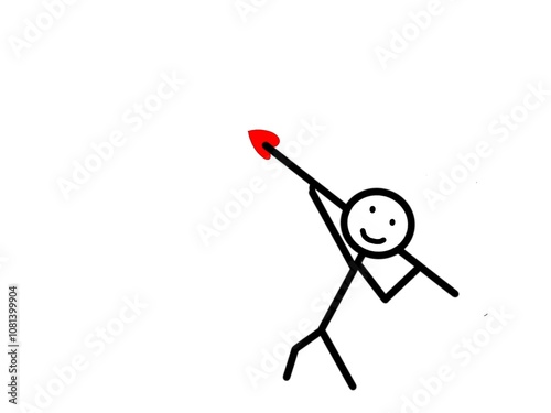 A stick figure drawing conceptual image of a man holding a red arrow.