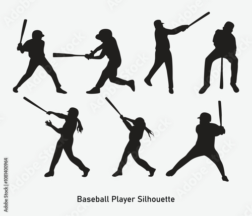 vector baseball player silhouette set