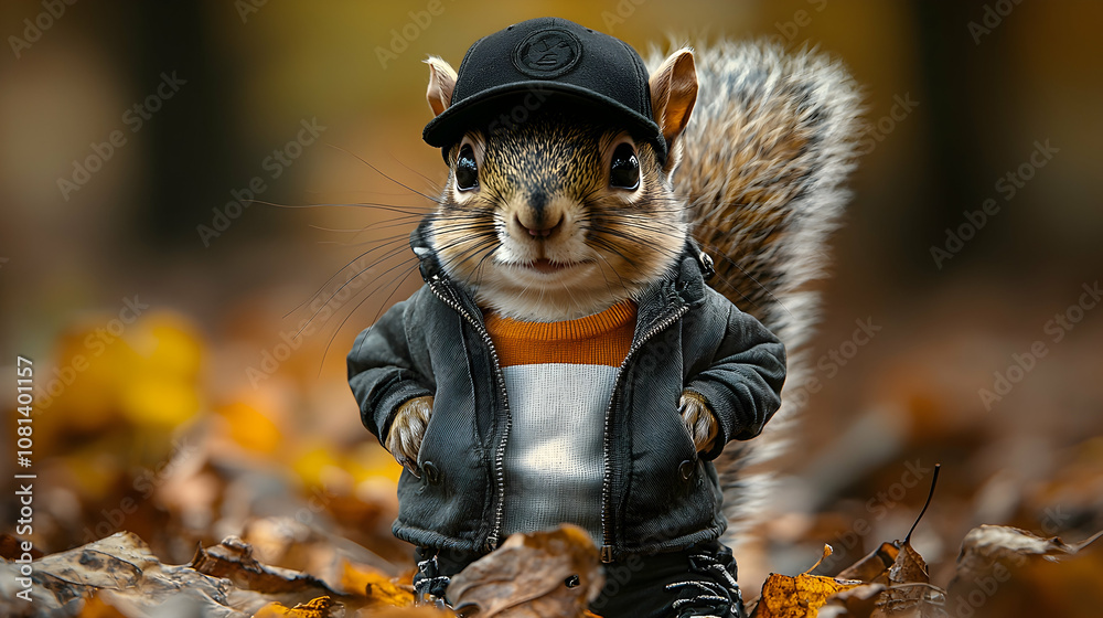 Cool Squirrel in a Black Jacket and a Hat Illustration Cool Squirrel in a Black Jacket and a Hat Illustration