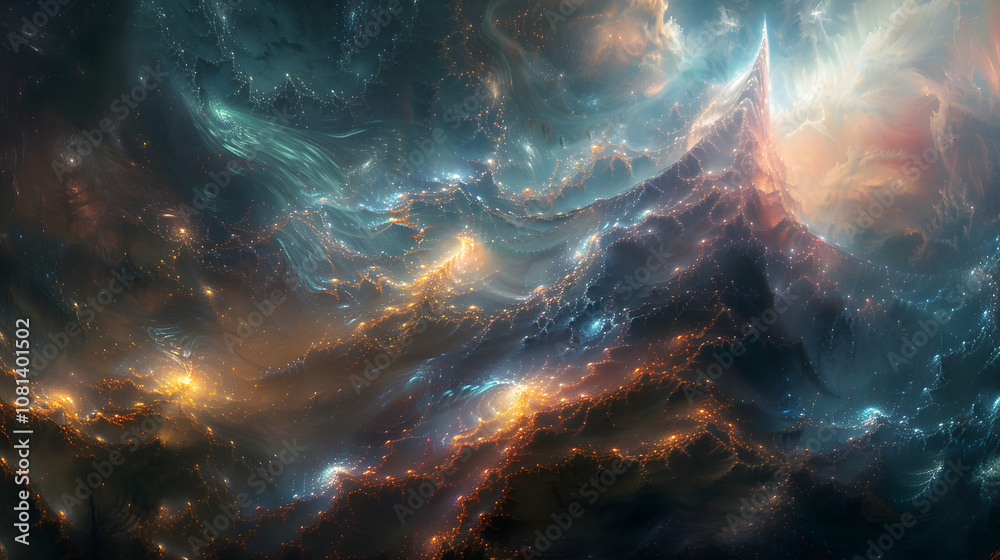 Abstract Background - Cosmic Landscape with Glowing Lights Abstract Background - Cosmic Landscape with Glowing Lights