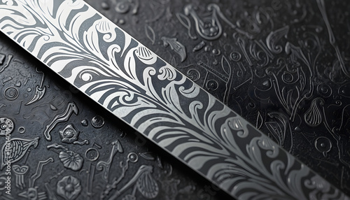 Black and white Damascus steel knife material. Steel pattern or surface use for background and wallpaper isolated highlighted by white, png photo