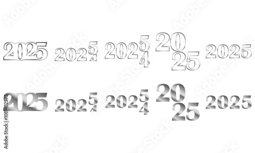 Set Of 2025 New Year Silver Version Icon, Simple Icon Vector Design, best used for presentation, application, web and banner