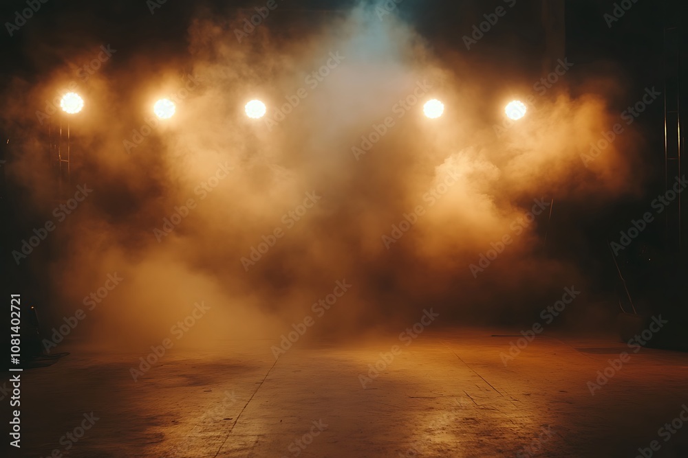 Dramatic, foggy night scene with street lights, urban, city lights, silhouette, misty, abstract background, water, reflection Dramatic, foggy night scene with street lights, urban, city lights, silhouette, misty, abstract background, water, reflection