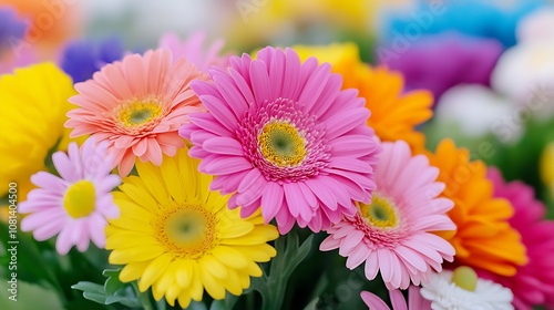 Colorful Gerbera Daisies Close Up Bouquet