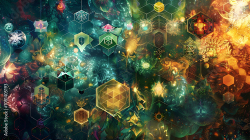 Abstract Background with Geometric Shapes and Swirls