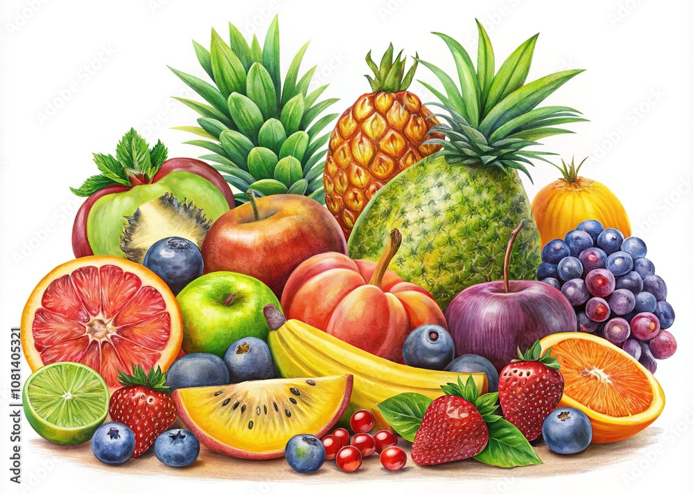 Colorful Fruit Illustrations - Rule of Thirds Composition Colorful Fruit Illustrations - Rule of Thirds Composition