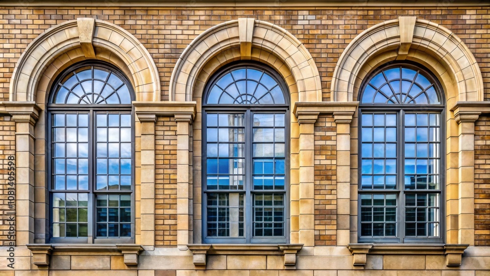 Elegantly arched windows on the side of a well-constructed building , architecture, design, elegance, aesthetics Elegantly arched windows on the side of a well-constructed building , architecture, design, elegance, aesthetics