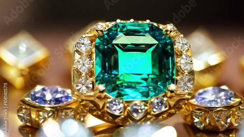 Jeweler presenting emerald and ruby rings