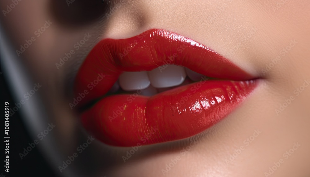 Fototapeta premium Extreme close-up of the red lips of a beautiful young woman.