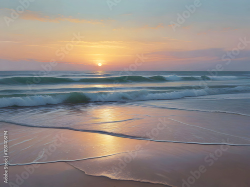 Pastel Sunset Sea Beach Painting Art photo