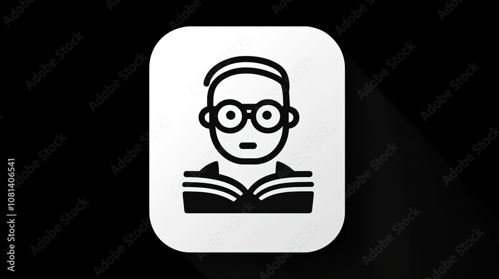 Philosopher Chatbot AI App Icon with Black and White Design, Featuring a Minimalist Philosopher Reading a Book Philosopher Chatbot AI App Icon with Black and White Design, Featuring a Minimalist Philosopher Reading a Book