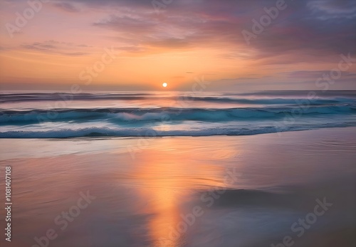 Pastel Sunset Sea Beach Painting Art photo